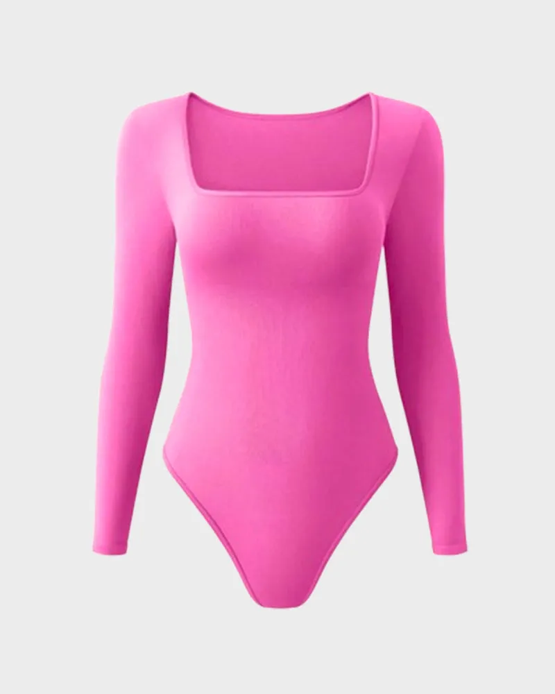 SheCurve® Sexy Square Neck Long Sleeve Bodysuits