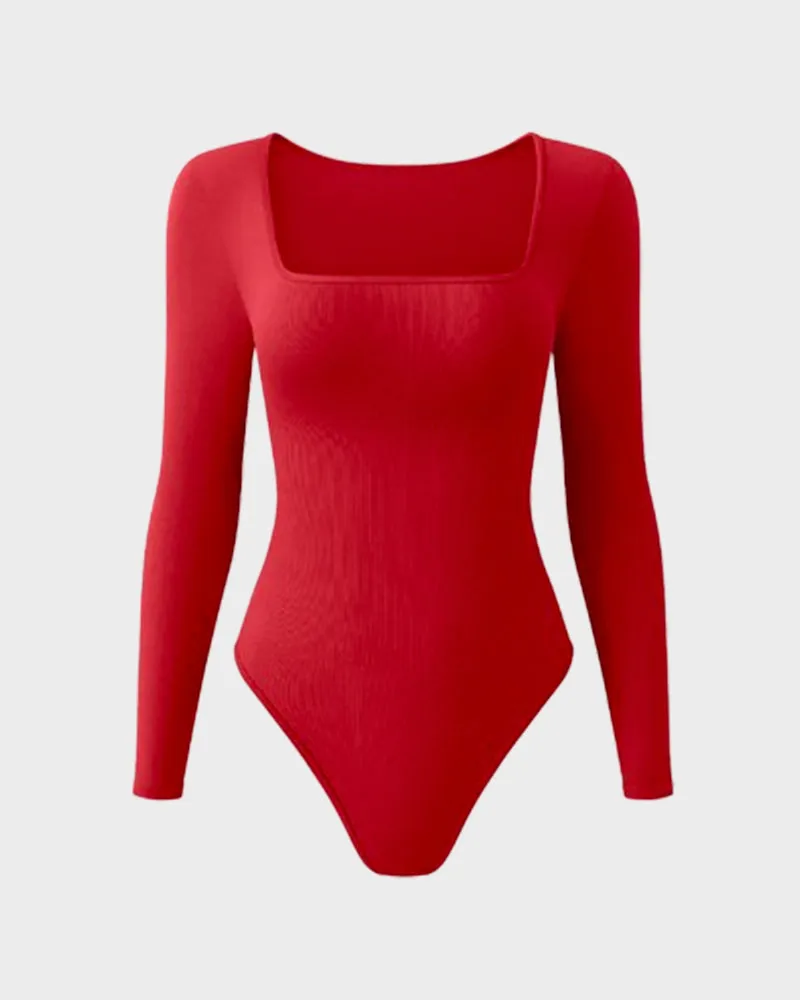 SheCurve® Sexy Square Neck Long Sleeve Bodysuits