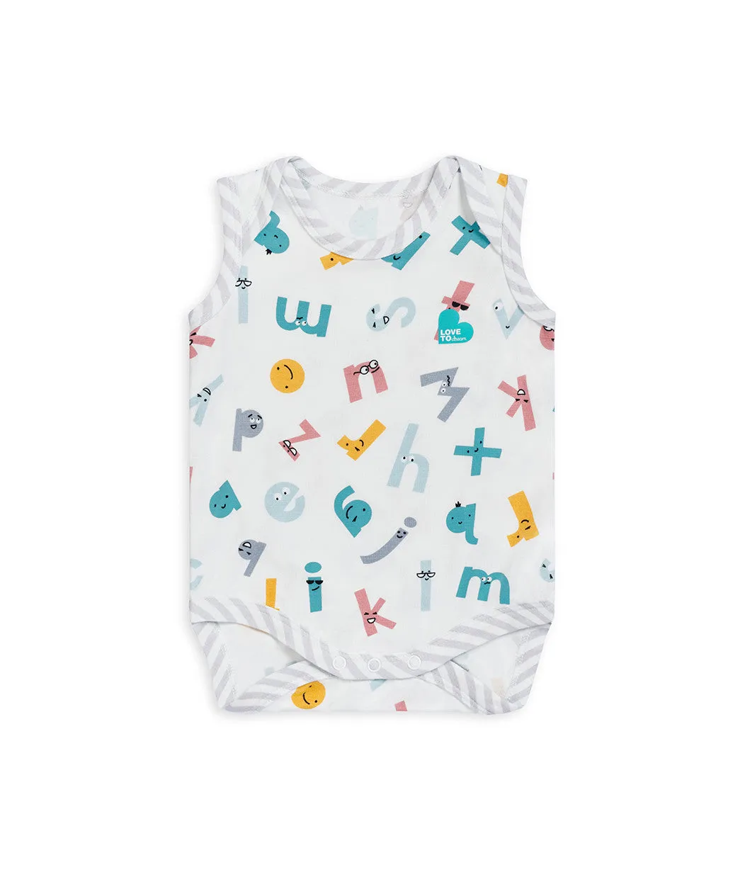 Sleeveless Bodysuit Alphabet Soup White