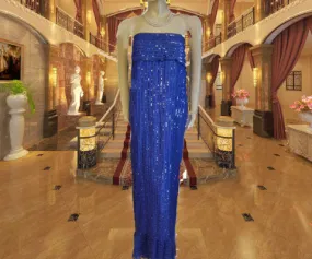 *SPARKLING SEQUIN & RIBBON STRAPLESS SILK EVENING GOWN DESIGNED BY ZARA ADORNED WITH FLOUNCES IN TWILIGHT