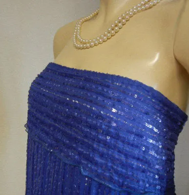 *SPARKLING SEQUIN & RIBBON STRAPLESS SILK EVENING GOWN DESIGNED BY ZARA ADORNED WITH FLOUNCES IN TWILIGHT