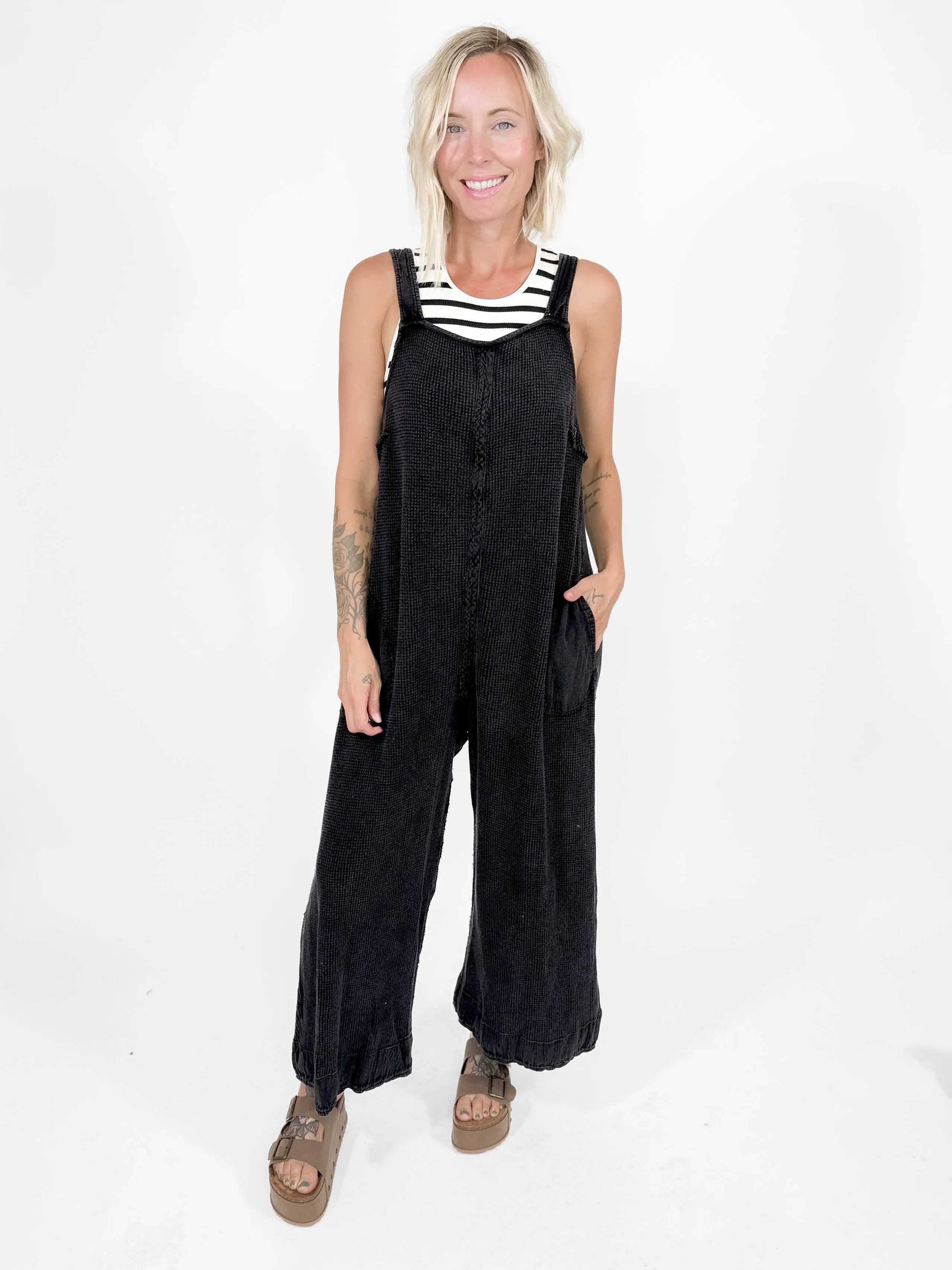 Traveller Waffle Jumpsuit- WASHED BLACK