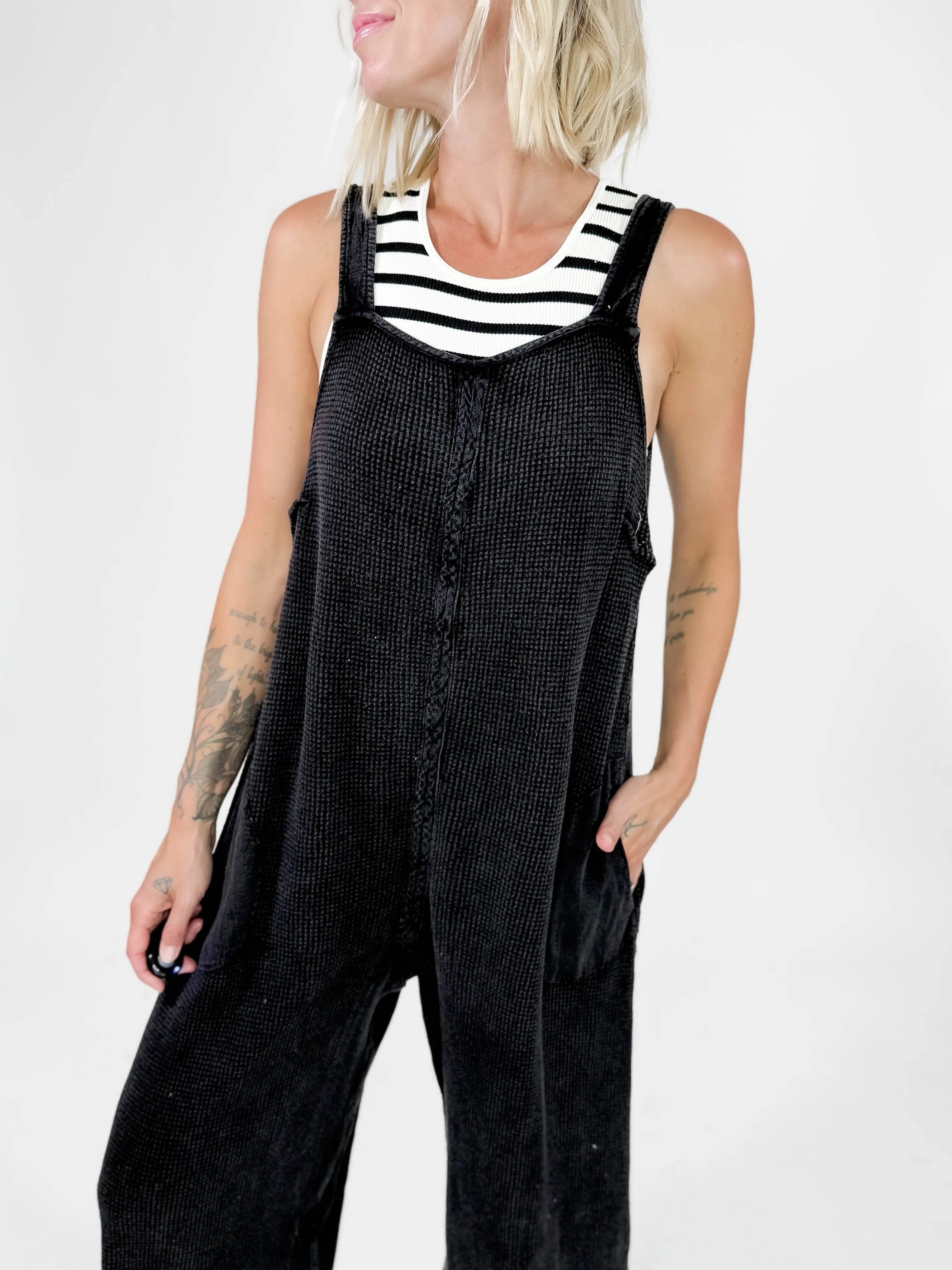 Traveller Waffle Jumpsuit- WASHED BLACK