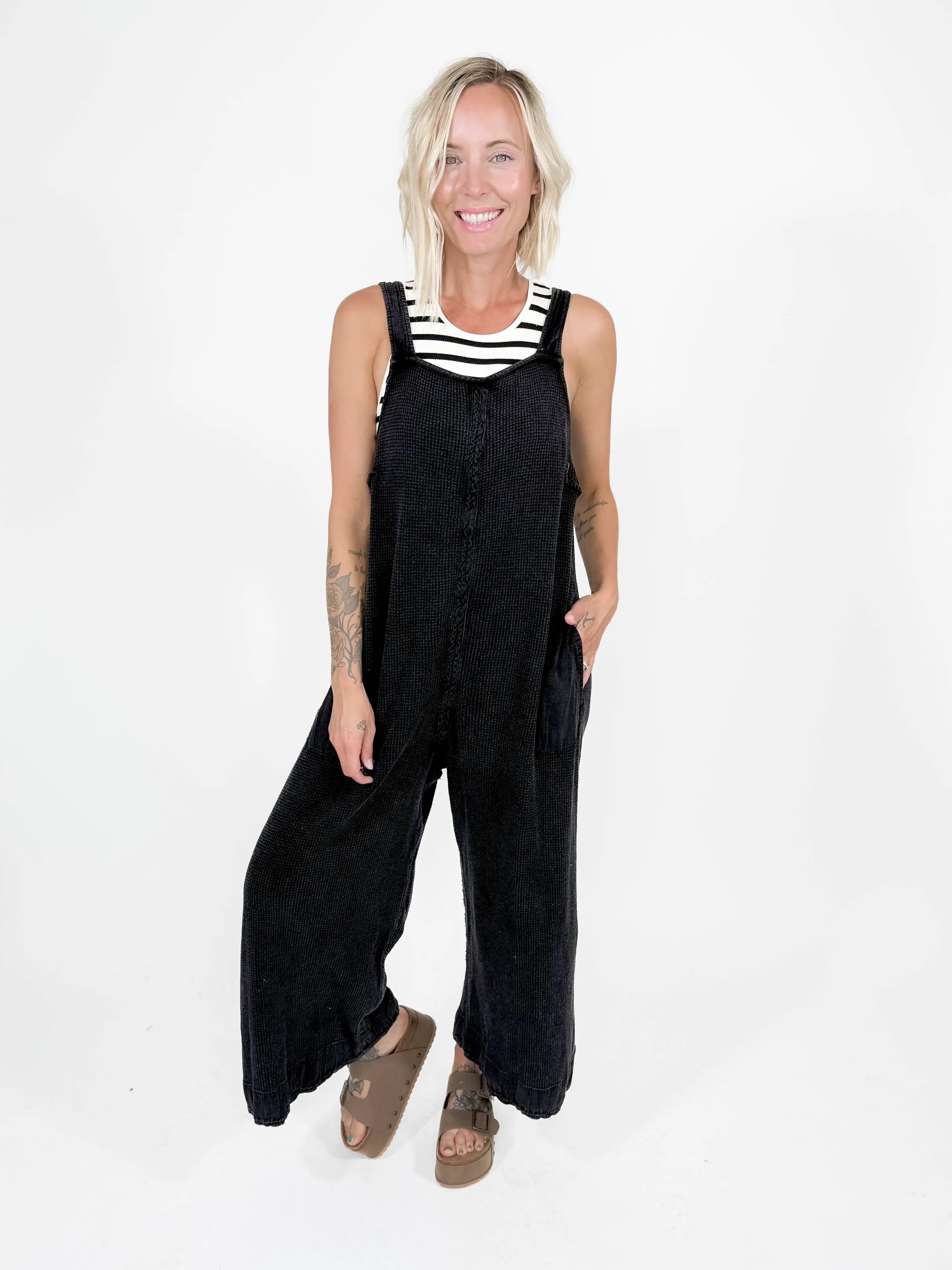 Traveller Waffle Jumpsuit- WASHED BLACK