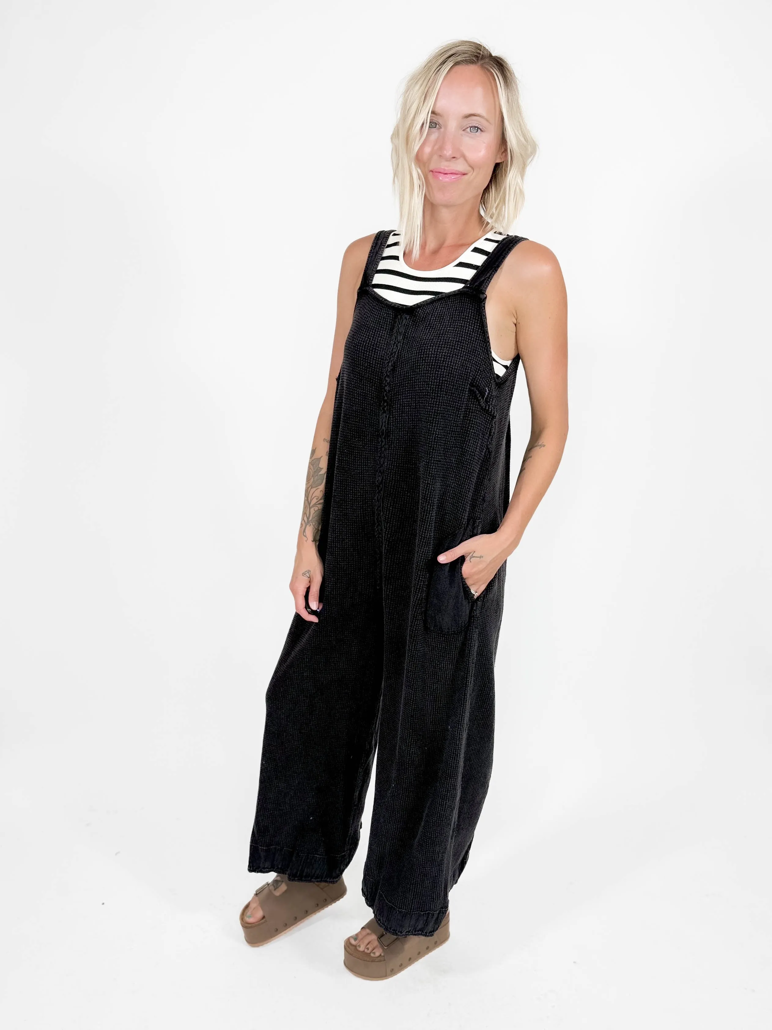 Traveller Waffle Jumpsuit- WASHED BLACK