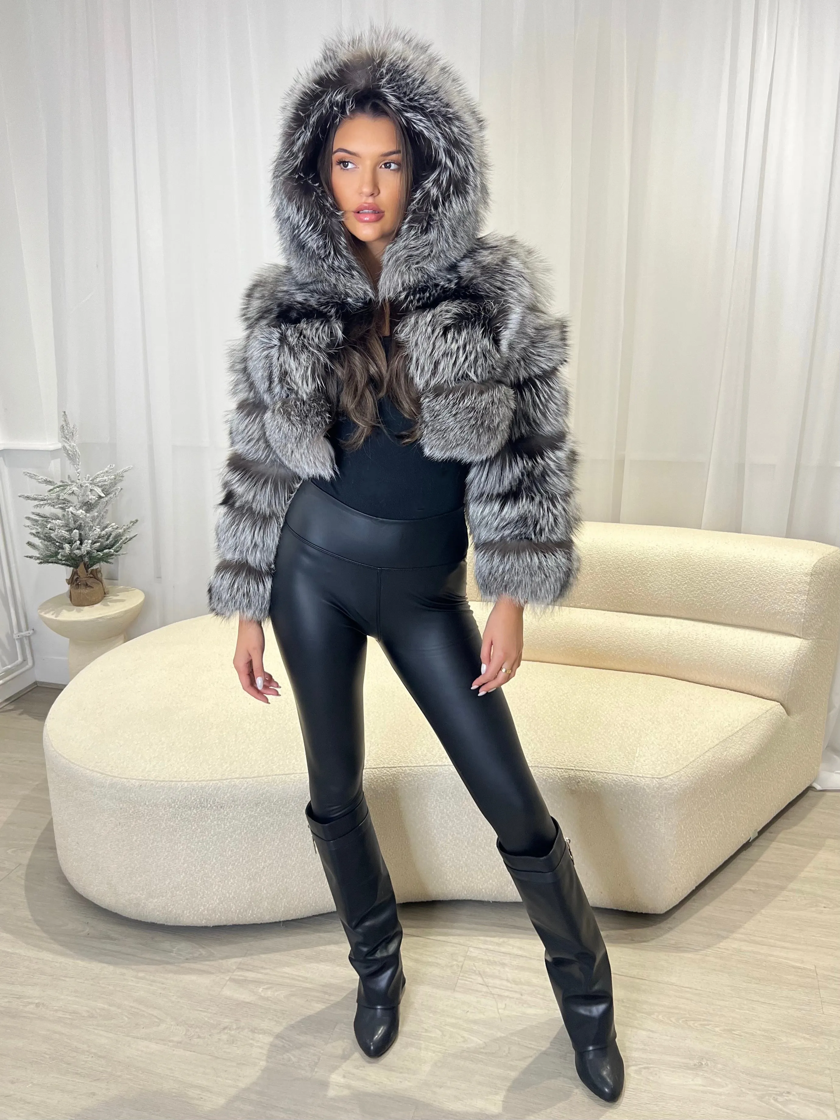 Two Tone Luxury Fur Hooded Jacket