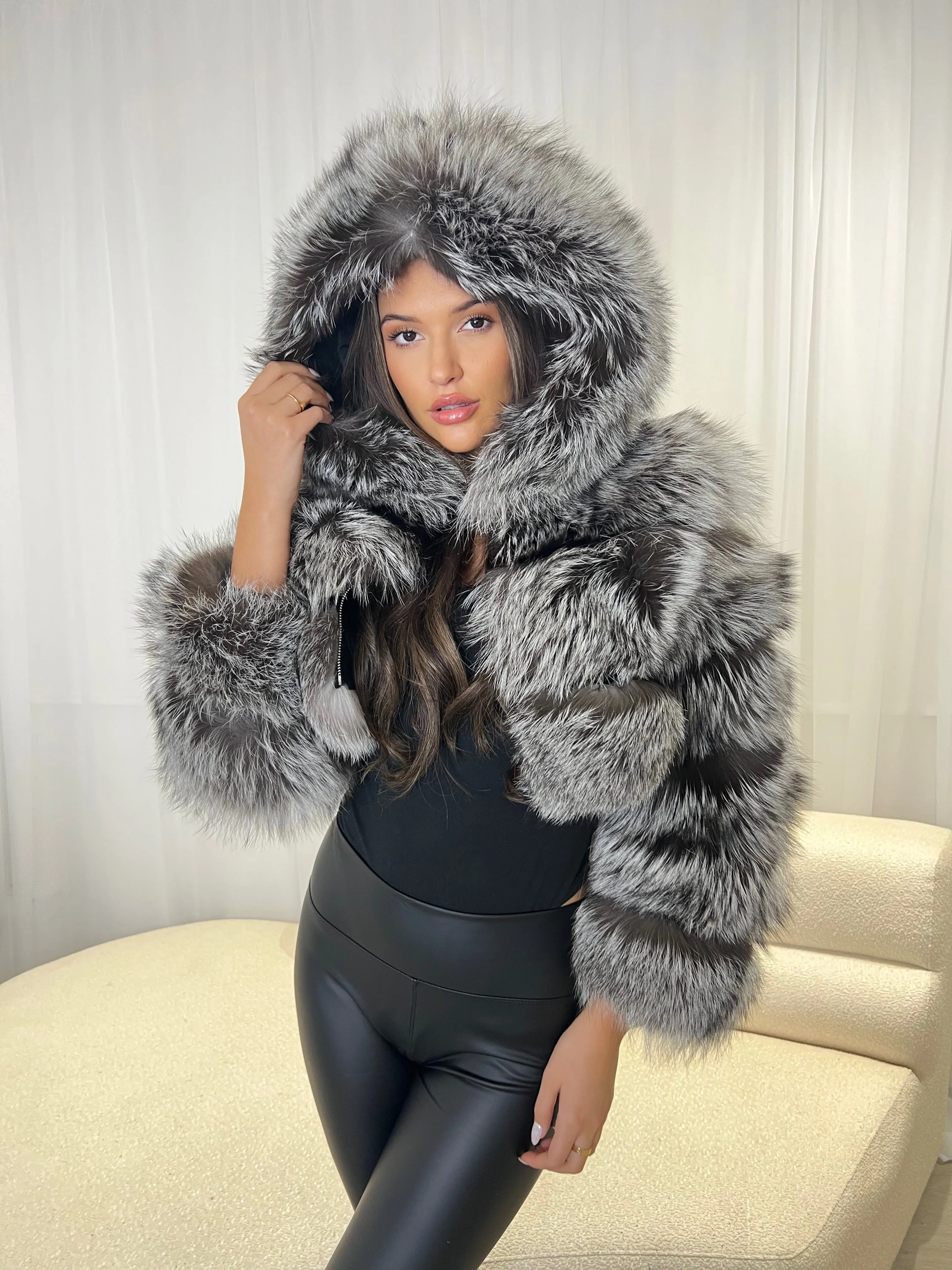 Two Tone Luxury Fur Hooded Jacket