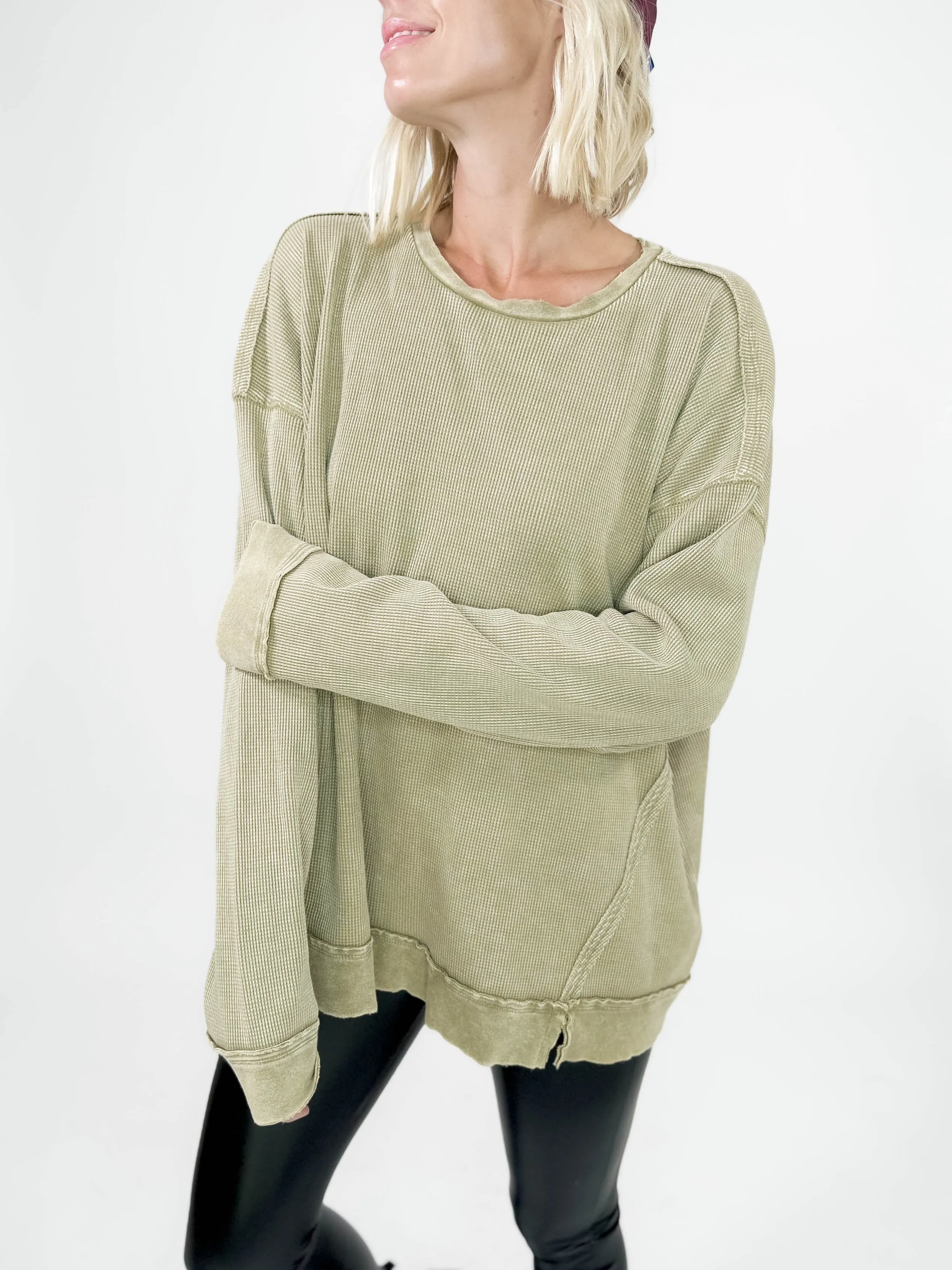 Vernon Thermal Washed Pullover- FADED OLIVE