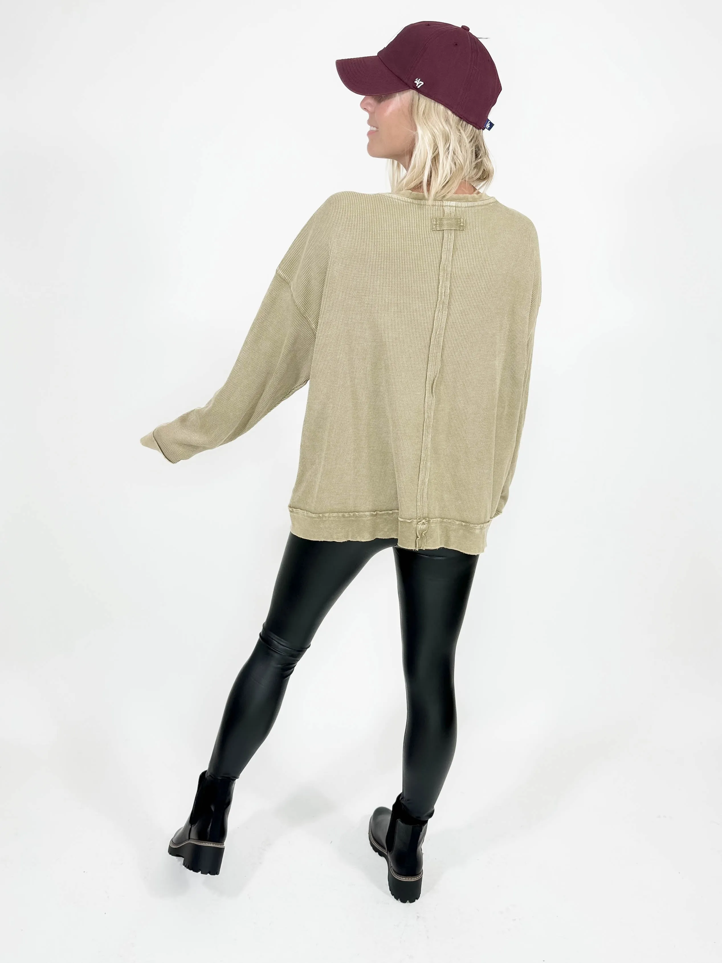 Vernon Thermal Washed Pullover- FADED OLIVE