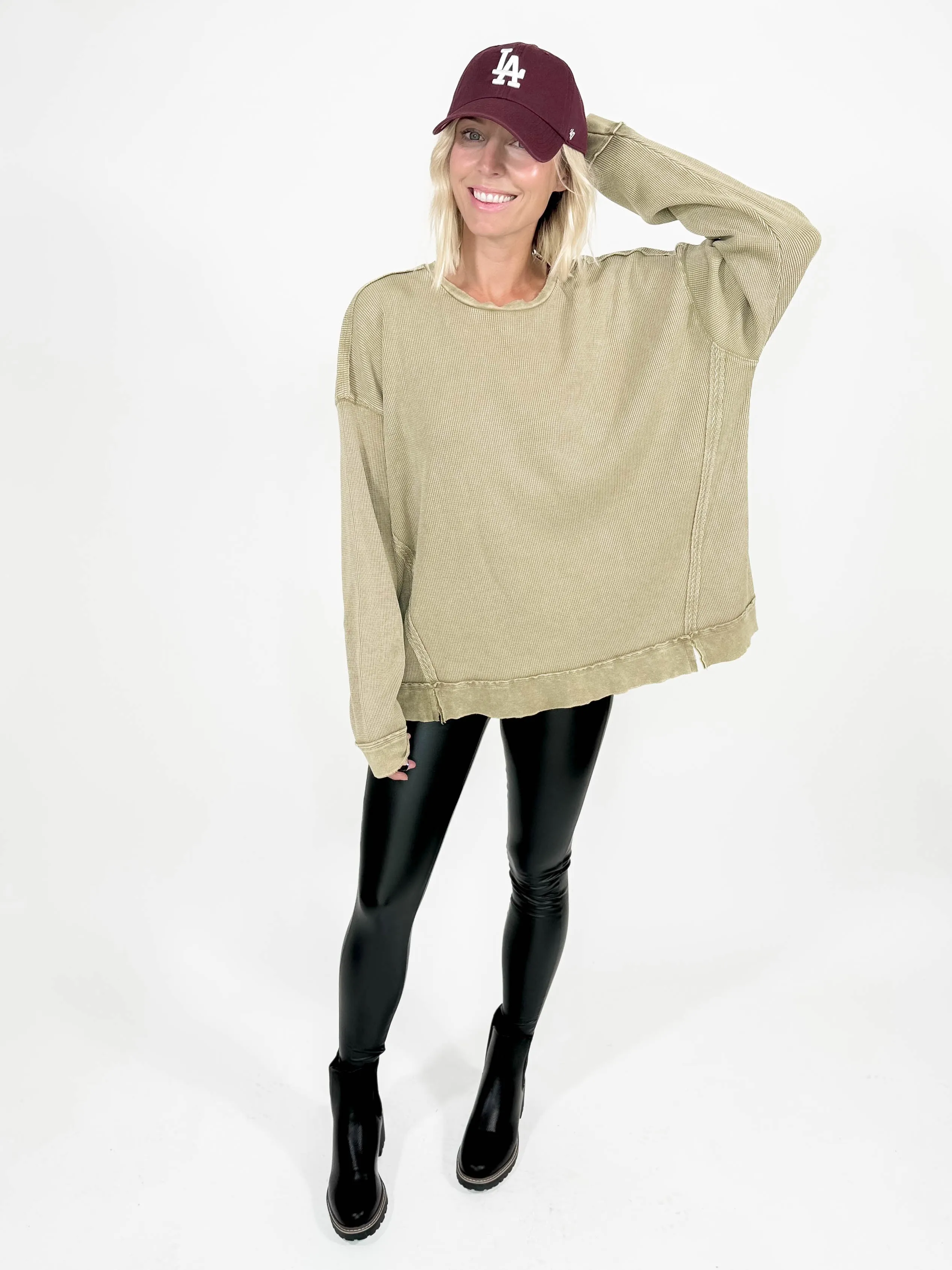 Vernon Thermal Washed Pullover- FADED OLIVE