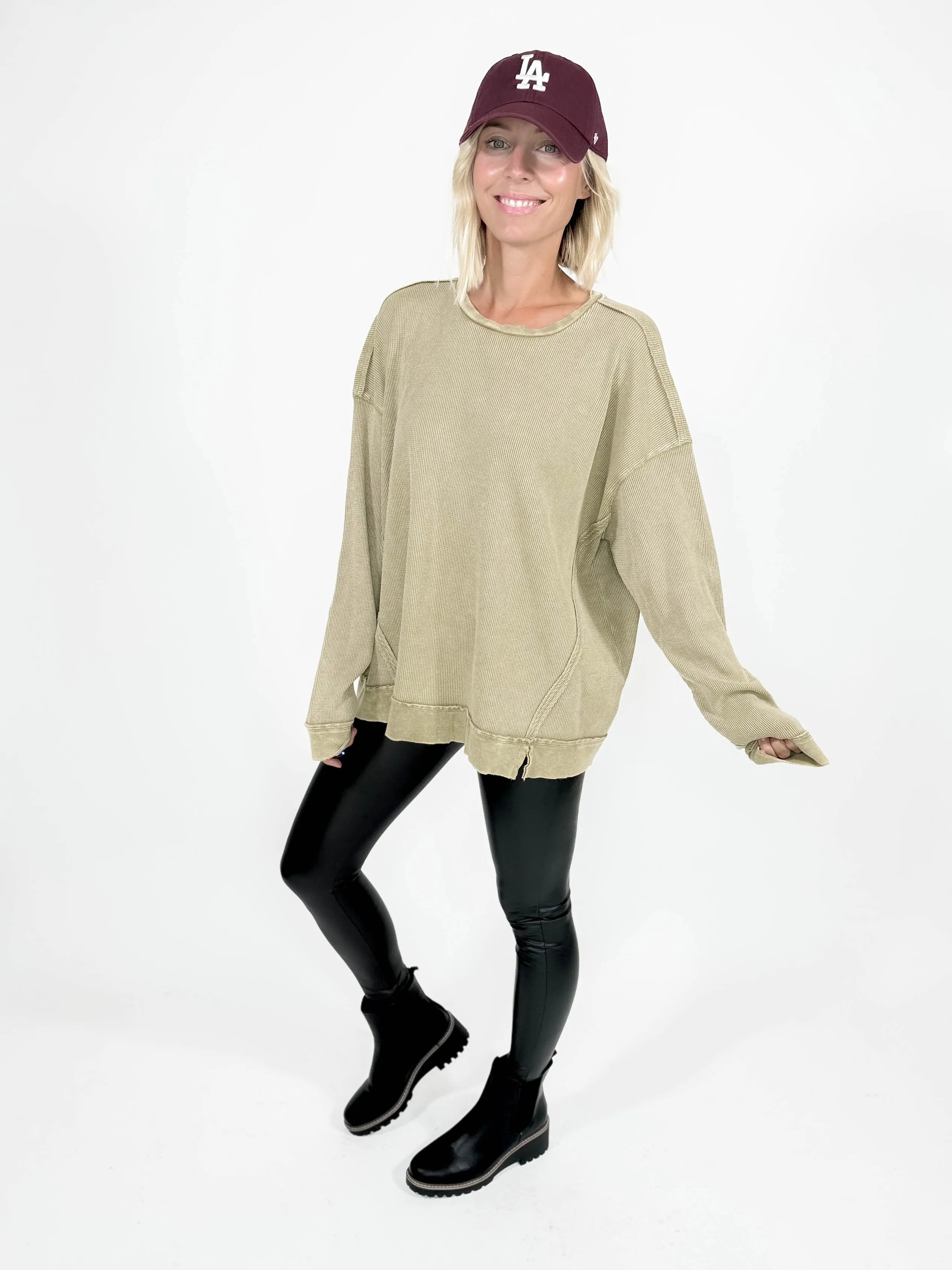 Vernon Thermal Washed Pullover- FADED OLIVE