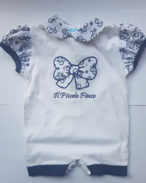 White & Navy Romper Suit 0-3 months BNWT