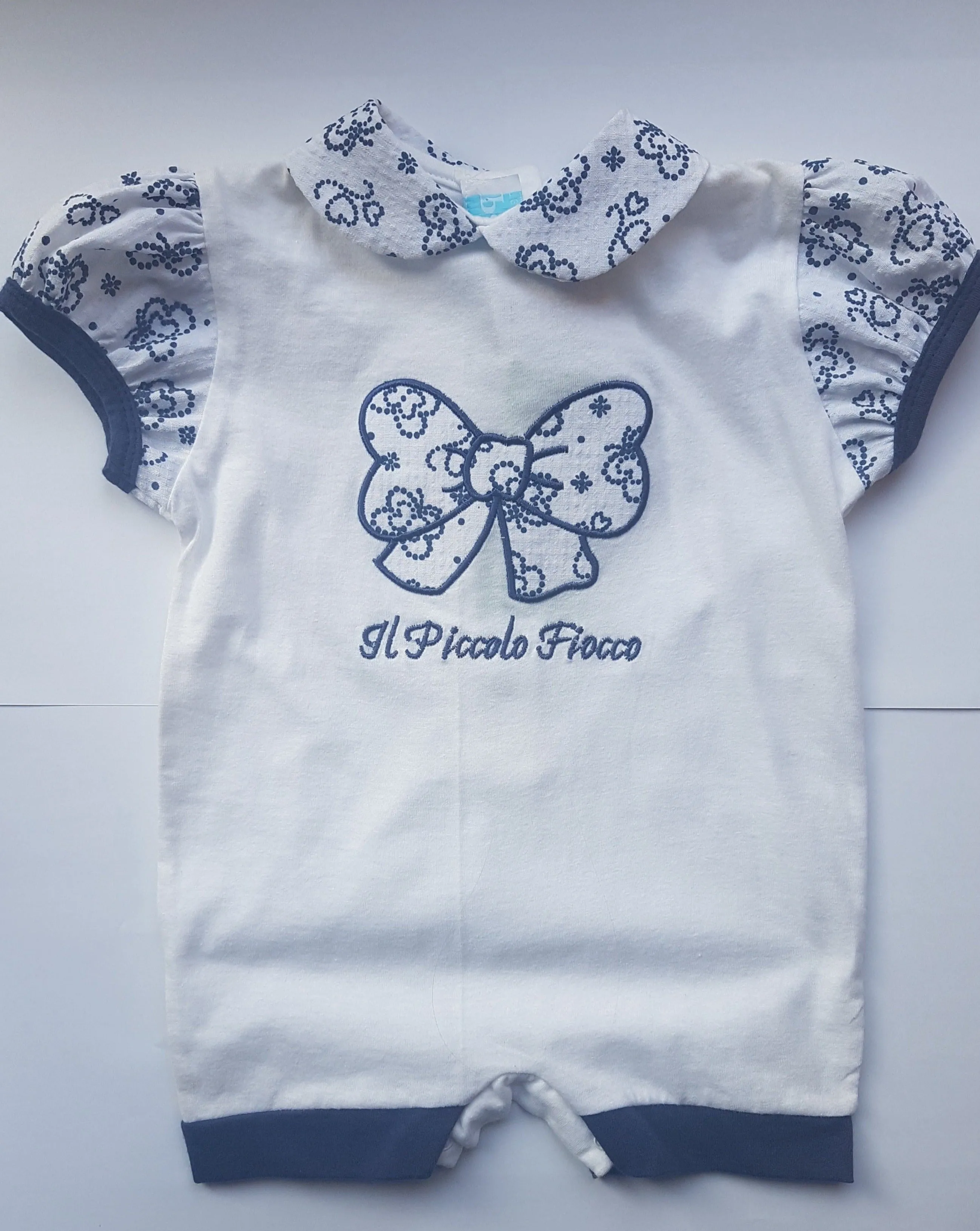 White & Navy Romper Suit 0-3 months BNWT