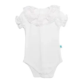 White Bodysuit Onesie Ruffle Collar