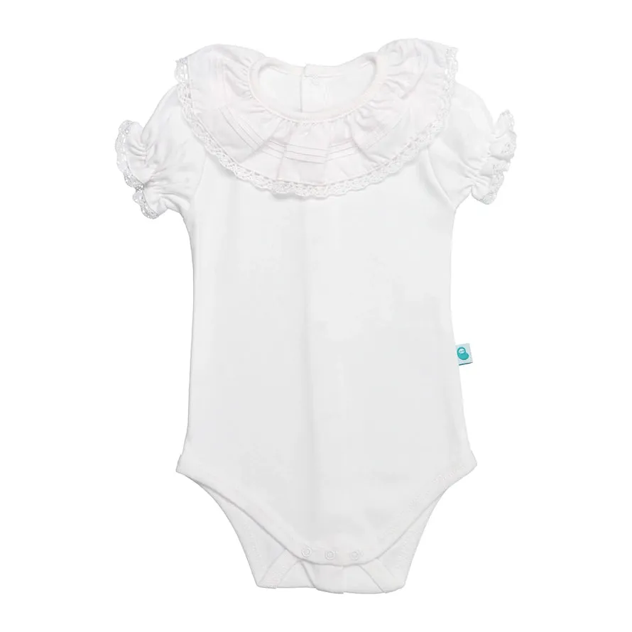 White Bodysuit Onesie Ruffle Collar