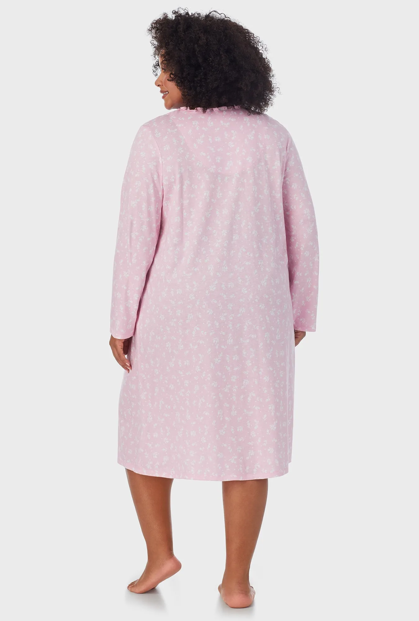 White Rosebuds Long Sleeve Midi Nightgown