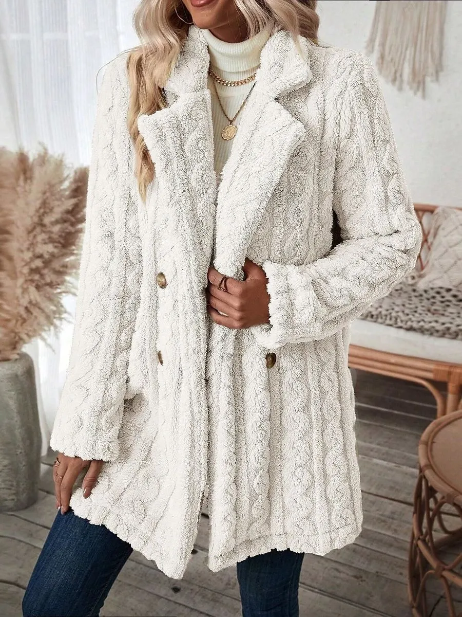 Women's Teddy Coat Fleece Sherpa Jacket Double Breasted Lapel Flannel Winter Coat Fall Windproof Thermal Warm Cream Heated Jacket Outerwear Long Sleeve