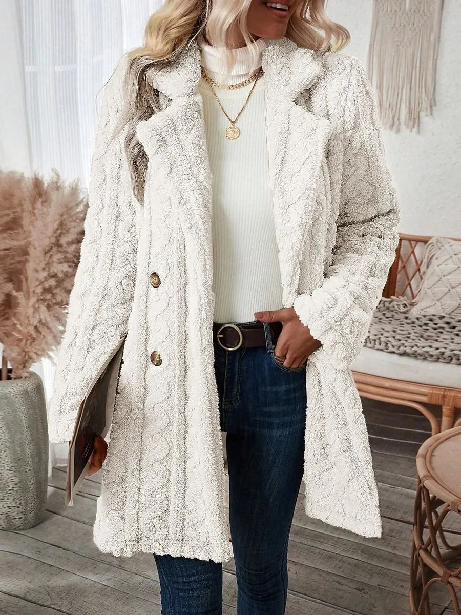 Women's Teddy Coat Fleece Sherpa Jacket Double Breasted Lapel Flannel Winter Coat Fall Windproof Thermal Warm Cream Heated Jacket Outerwear Long Sleeve