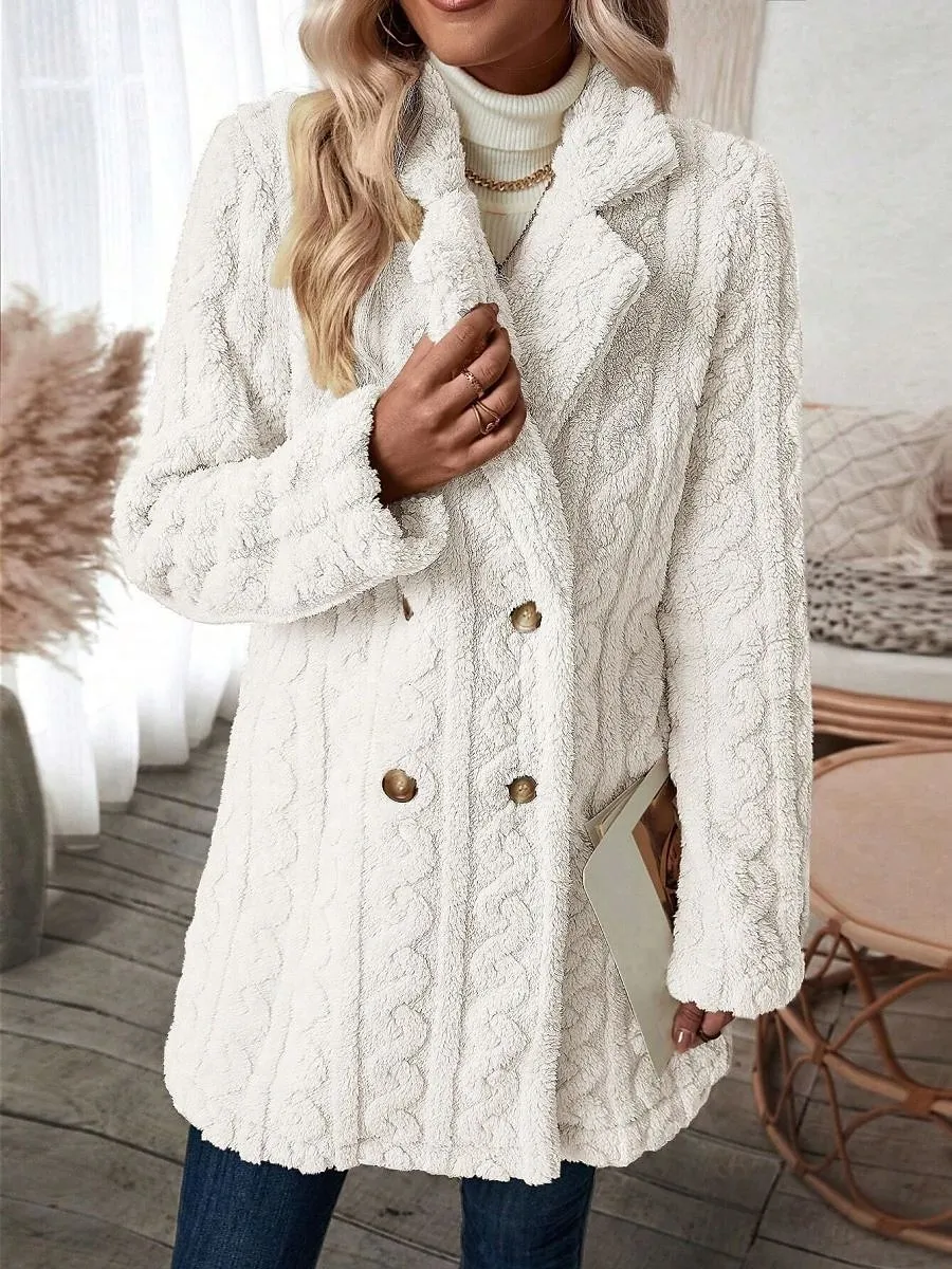 Women's Teddy Coat Fleece Sherpa Jacket Double Breasted Lapel Flannel Winter Coat Fall Windproof Thermal Warm Cream Heated Jacket Outerwear Long Sleeve