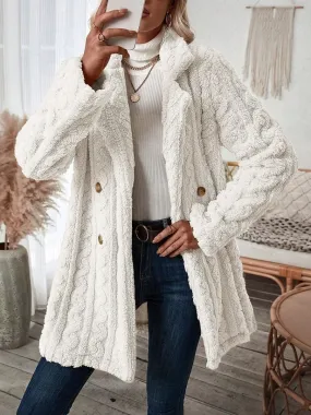 Women's Teddy Coat Fleece Sherpa Jacket Double Breasted Lapel Flannel Winter Coat Fall Windproof Thermal Warm Cream Heated Jacket Outerwear Long Sleeve