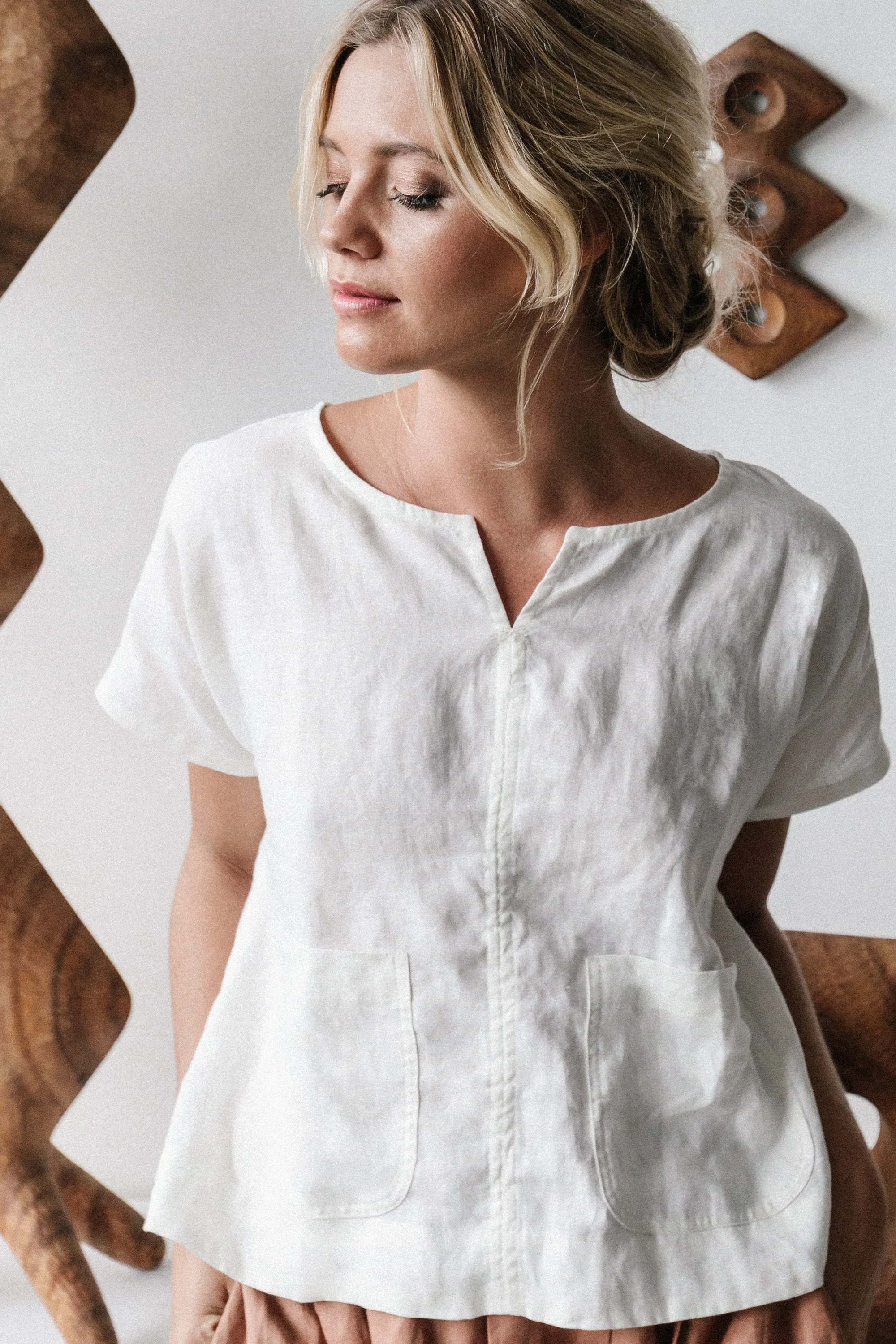 Zoe Linen Top Warm White