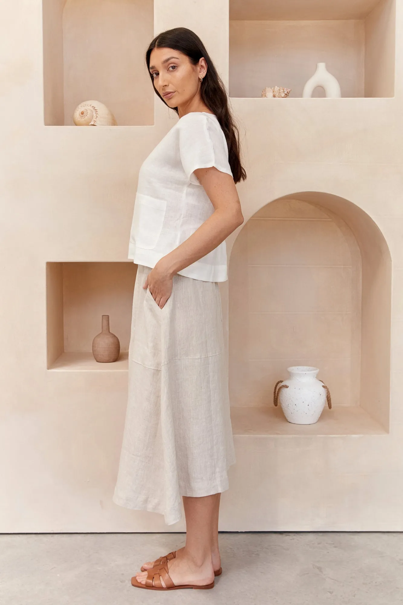 Zoe Linen Top Warm White