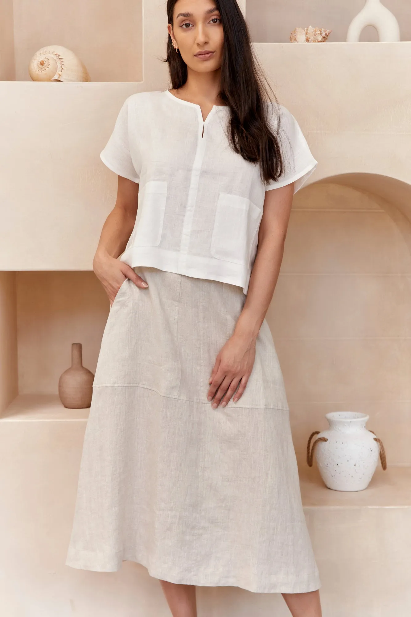 Zoe Linen Top Warm White